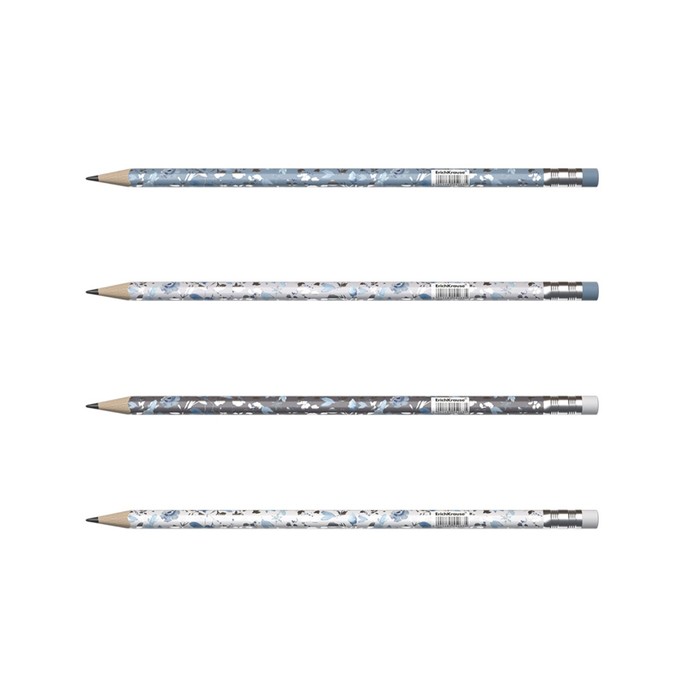 фото Карандаш чернографитный с ластиком erichkrause frozen beauty (простой), hb, грифель d 2.2 мм, трeхгранный, с принтом, из люкс древесины, микс