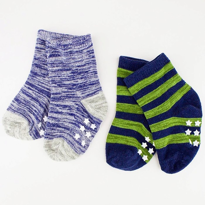 Носки противоскользящие детские, цвет синий/зеленый, размер 8-10 (0-12 мес) - 2 пары