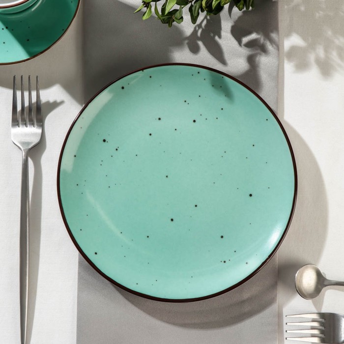 Тарелка фарфоровая плоская DOTS menta, d=20 см, цвет бирюзовый тарелка плоская dots white d 26 см