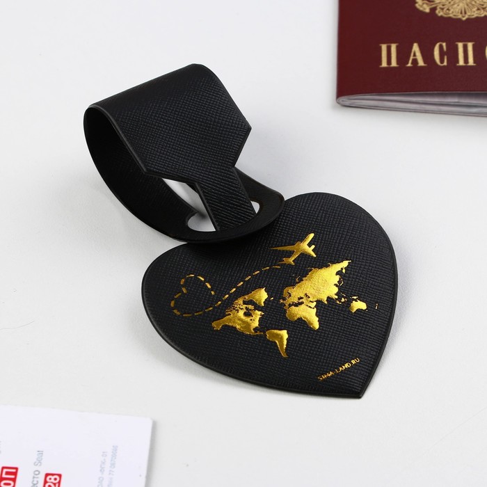 Бирка на чемодан в виде сердца, черная