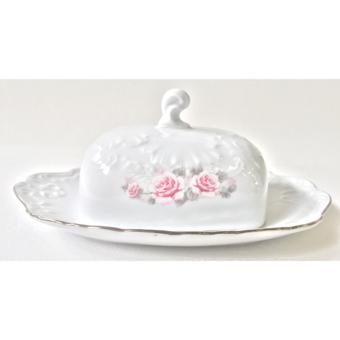 Маслёнка Rococo, декор «Бледные розы, отводка золото» тарелка десертная 17 см rococo декор бледные розы отводка золото