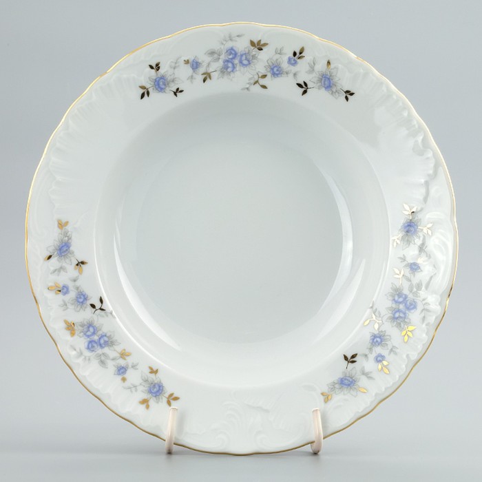 фото Тарелка глубокая 22.5 см, rococo, декор «голубые цветы, отводка золото» cmielow