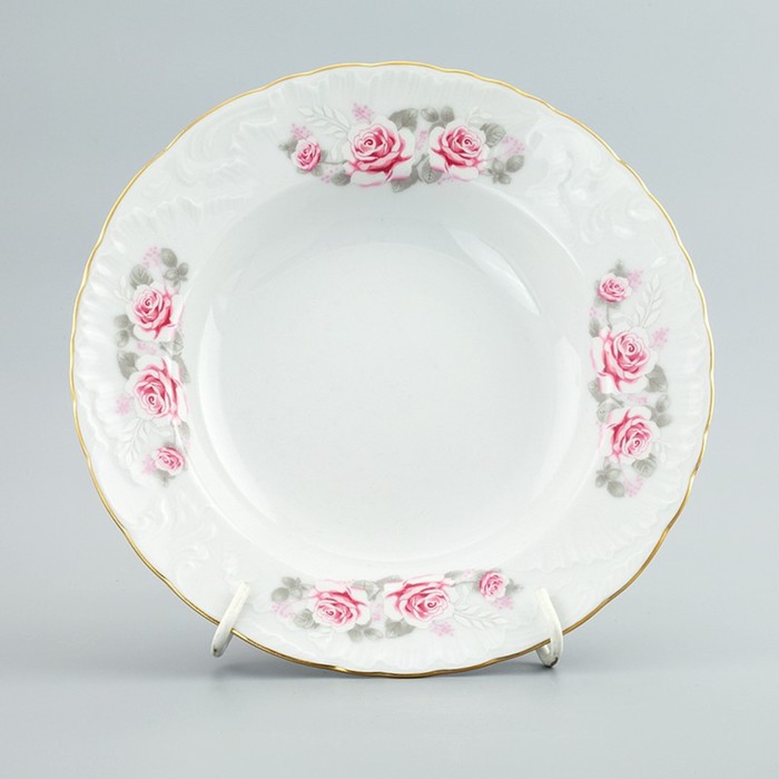 Тарелка глубокая 22.5 см, Rococo, декор «Бледные розы, отводка золото» тарелка десертная 17 см rococo декор бледные розы отводка золото