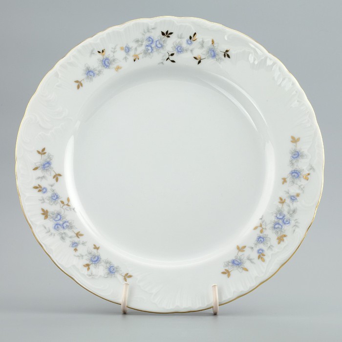 Тарелка десертная 17 см, Rococo, декор «Голубые цветы, отводка золото»