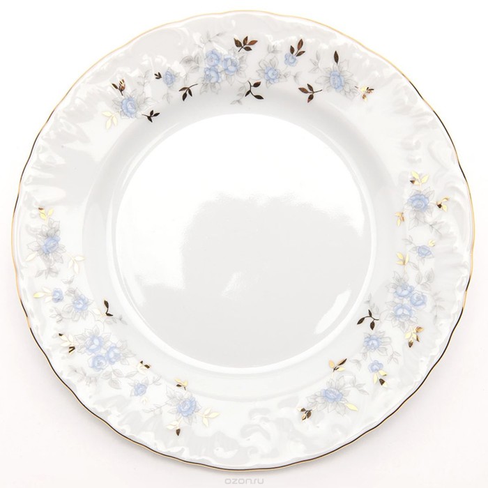 Тарелка мелкая 25 см, Rococo, декор «Голубые цветы, отводка золото» блюдо круглое 29 см rococo декор голубые цветы отводка золото