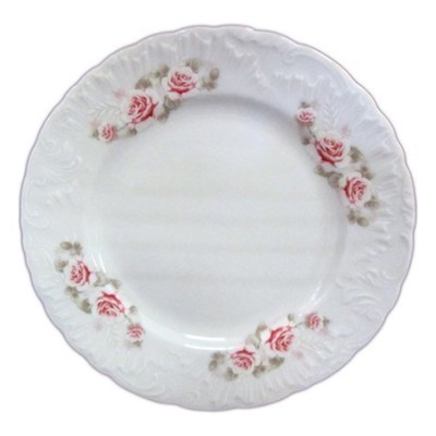 Тарелка мелкая 25 см, Rococo, декор «Бледные розы, отводка золото»