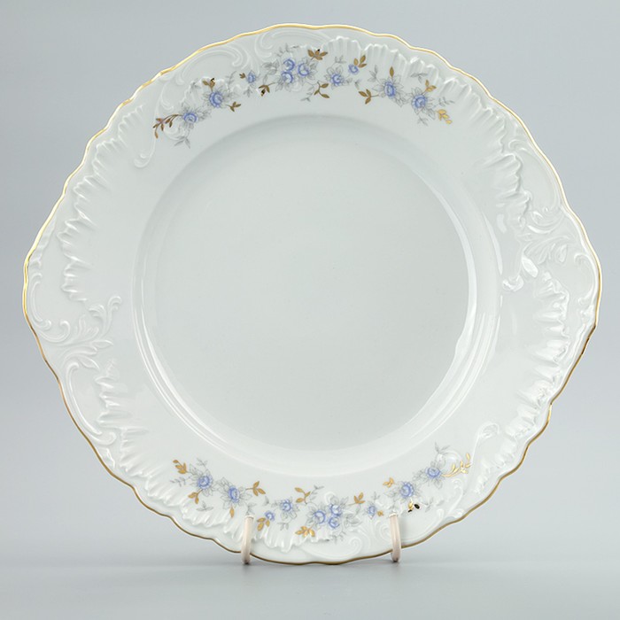 Тарелка с ушками 29 см, Rococo, декор «Голубые цветы, отводка золото» блюдо круглое 29 см rococo декор голубые цветы отводка золото