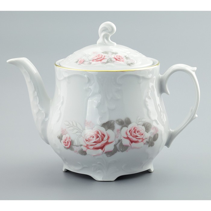 Чайник 550 мл, Rococo, декор «Бледные розы, отводка золото» цена и фото