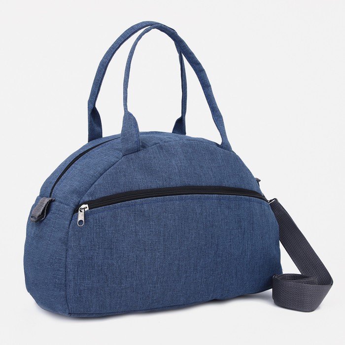 фото Сумка спортивная на молнии, наружный карман, длинный ремень, цвет синий