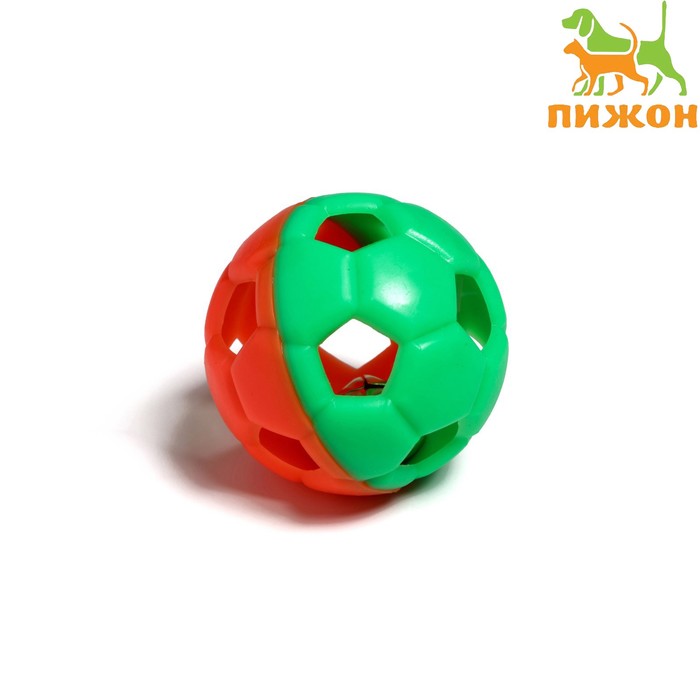 фото Игрушка резиновая "футбольный мяч" с бубенчиком, 6 см, оранжевый/зелёный пижон