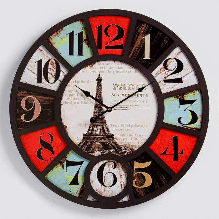 Часы настенные, серия: Лофт, Эйфелева башня, плавный ход, d=60 см