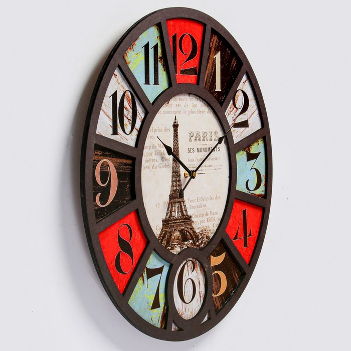 фото Часы настенные, серия: лофт, "эйфелева башня", плавный ход, d=60 см