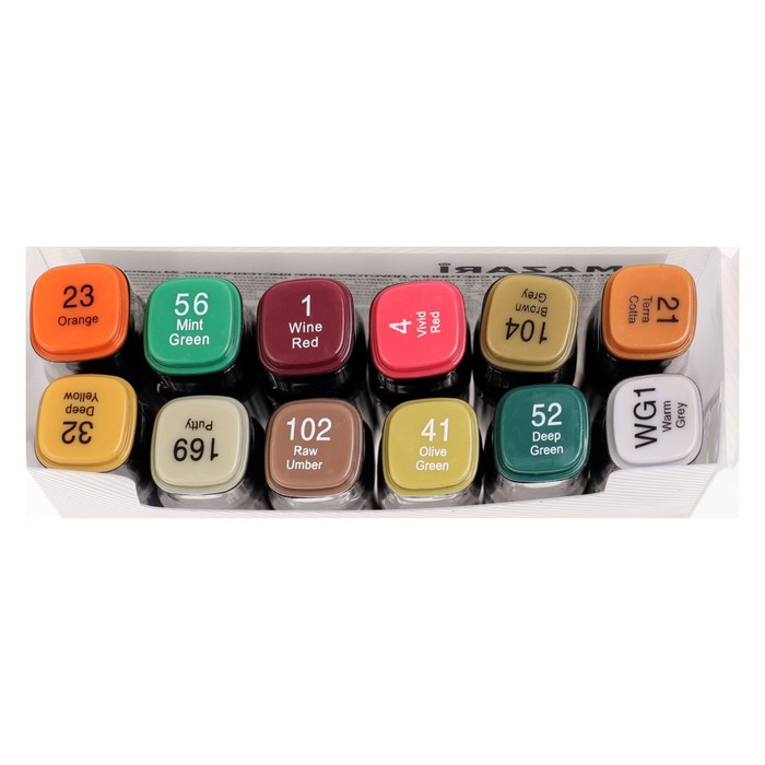

Маркеры для скетчинга двусторонние Mazari LINDO BLACK, 12 цветов, Forest colors (цвета леса)