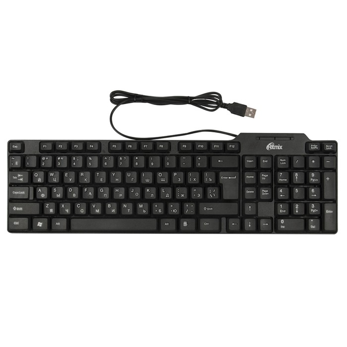 Клавиатура RITMIX RKB-111, проводная, мембранная, 102 клавиши, USB, черная