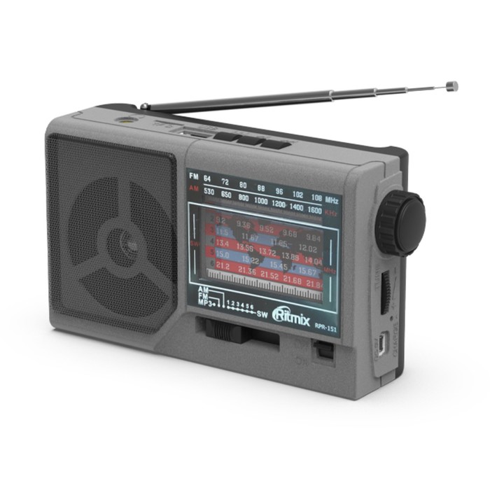 Радиоприемник RITMIX RPR-151, FM, MP3, USB, AUX, Micro SD, серый