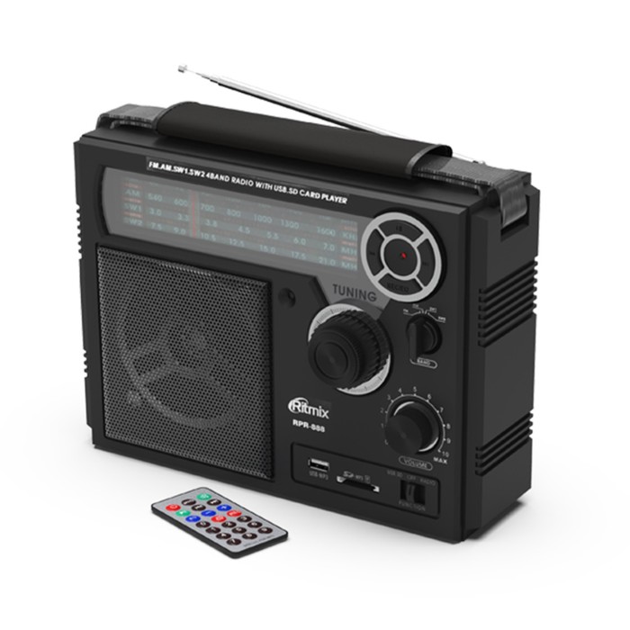 Радиоприемник RITMIX RPR-888, FM, MP3, USB, AUX, Micro SD, ВТ, чёрный