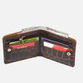 

M-601 Кошелек на кнопке, отдел для карт(4)/мелочи/купюр, цвет корич. Крок. 9,19х11,3х1см