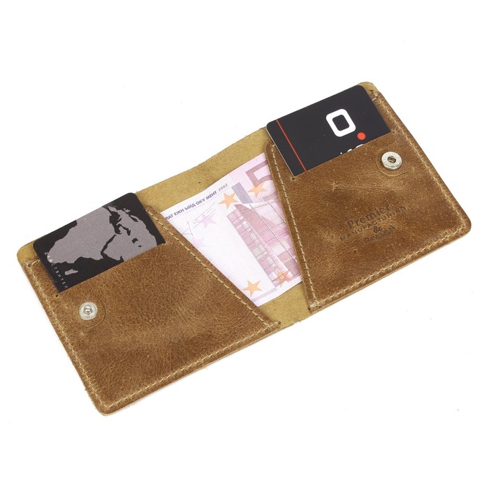фото M-955 портмоне на кнопке, отдел для карт(2)/купюр, цвет коричневый пулап 9,5х9,5х1см премьер
