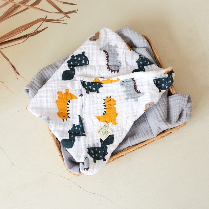 фото Полотенце уголок муслиновое крошка я «дино», 75х75 см, 100% хлопок, 3-сл, 180 гр/м2