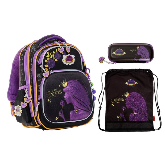 Рюкзак каркасный 35 х 28 х 15 см, Across, наполнение: мешок, пенал, брелок, фиолетовый рюкзак каркасный 39 х 28 х 15 см с кодовым замком seventeen кот с планетой