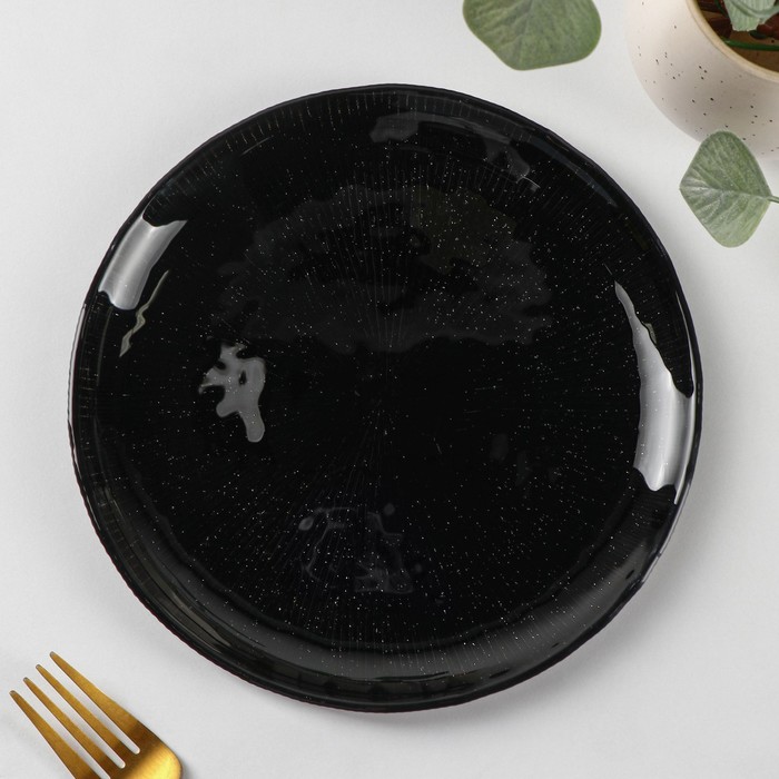 Тарелка стеклянная десертная «Звёздная ночь», d=20 см, цвет чёрный тарелка керамическая десертная мерцание d 20 5 см цвет чёрный