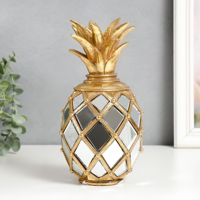 Сувенир полистоун подсвечник Зеркальный ананас золото 23,5х11х11 см цена и фото