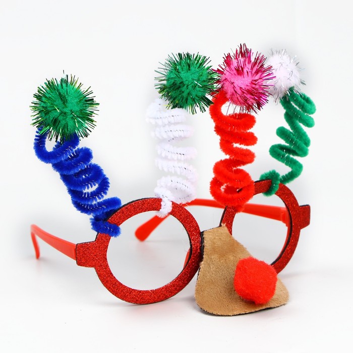 Карнавальные очки Бомбошки с носиком, цвета МИКС