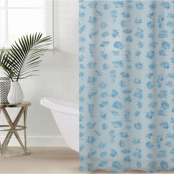 фото Штора для ванной комнаты «посейдон», 180×180 см, полиэтилен, цвет голубой