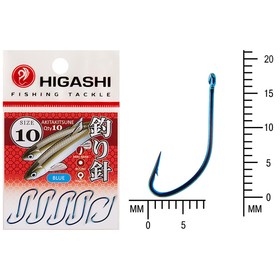 

Крючок HIGASHI Akitakitsune ringed, крючок № 10, 10 шт., набор, голубой, 01346