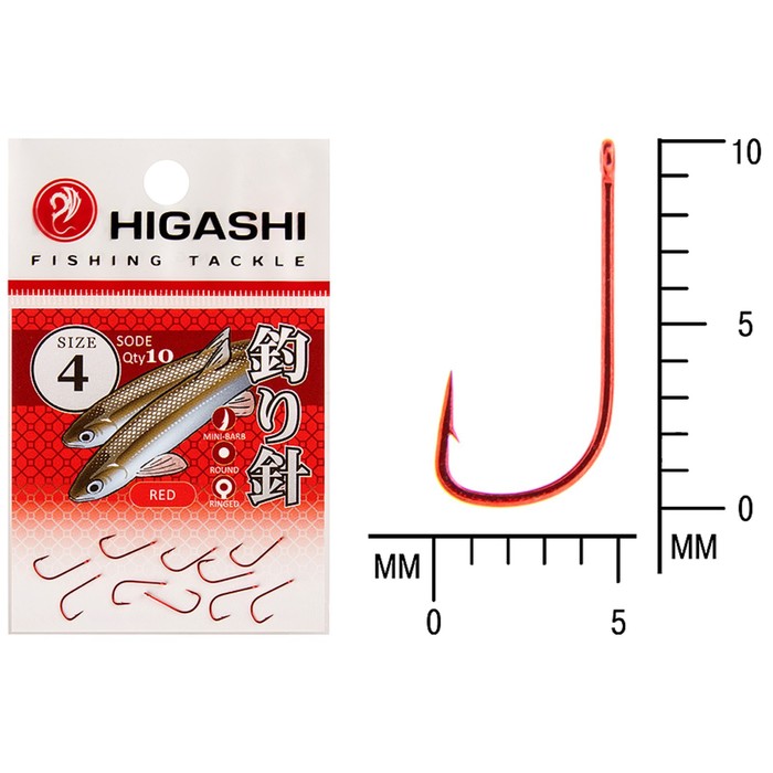 

Крючок HIGASHI Sode ringed, крючок № 4, 10 шт., набор, красный, 04075