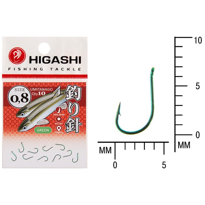 фото Крючок higashi umitanago ringed, крючок № 0.8, зеленый, 03686