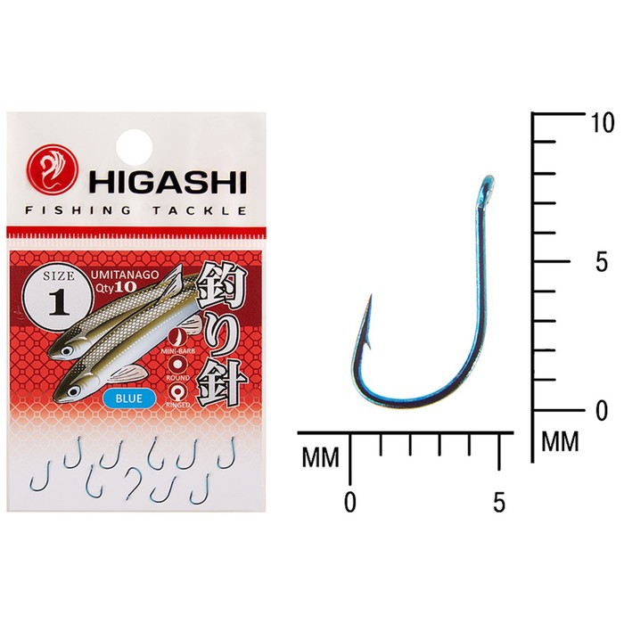 фото Крючок higashi umitanago ringed, крючок № 1, голубой, 03691