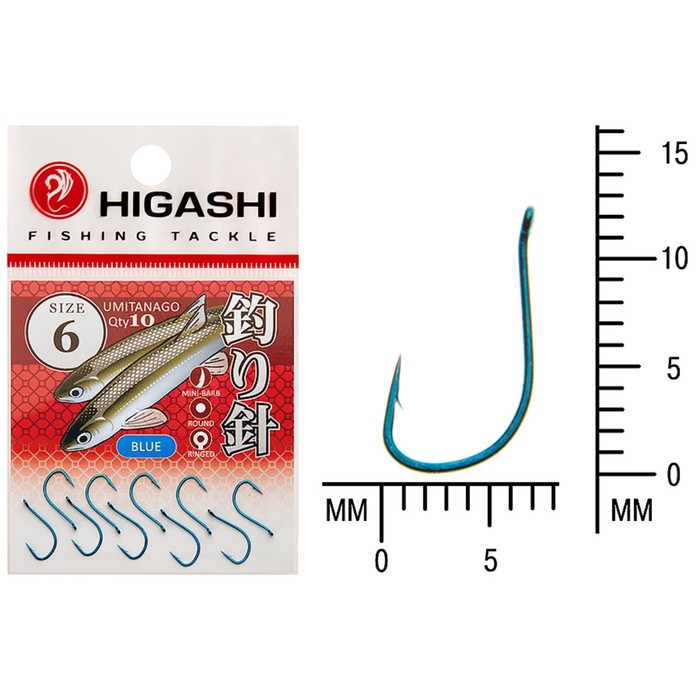 фото Крючок higashi umitanago ringed, крючок № 6, голубой, 01353