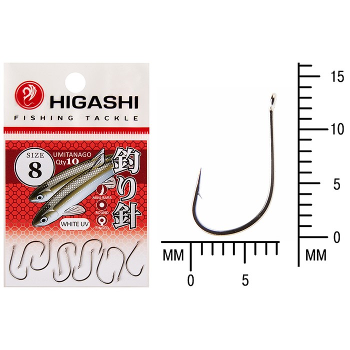 фото Крючок higashi umitanago ringed, крючок № 8, белый uv, 01356