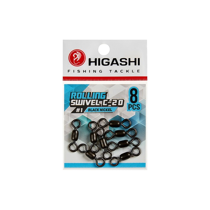 фото Вертлюг higashi rolling swivel c-20, размер 1, черный никель, тест 185 кг, 8 шт., набор, 02006