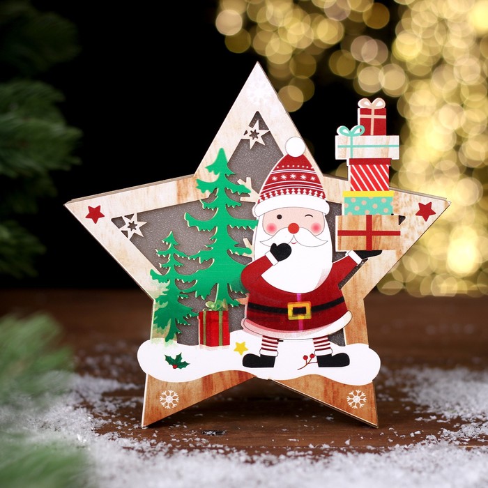 цена Новогодний декор с подсветкой «Дед Мороз с подарками» 16,5 × 2,5 × 16,5 см
