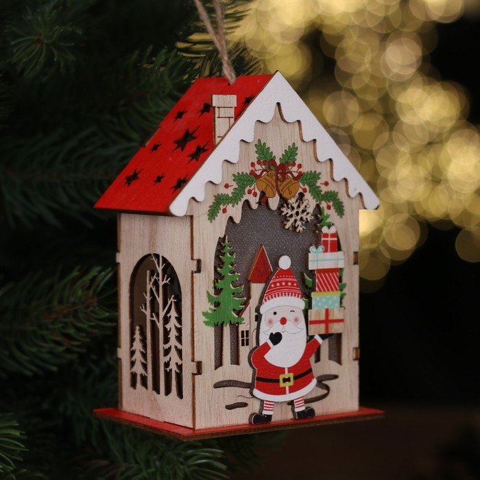 цена Новогодний декор с подсветкой «Дед Мороз с подарками» 9 × 6 × 12,5 см