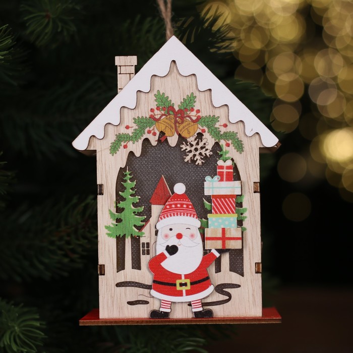Новогодний декор с подсветкой "Дед Мороз с подарками" 9х6х12,5 см