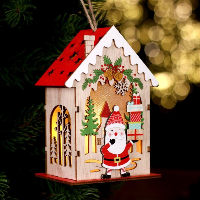 Новогодний декор с подсветкой "Дед Мороз с подарками" 9х6х12,5 см
