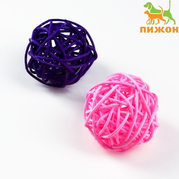 фото Набор из 2 плетёных шариков из лозы без бубенчиков, 5 см, фиолетовый/розовый пижон