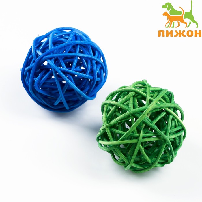 фото Набор из 2 плетёных шариков из лозы без бубенчиков, 5 см, синий/зелёный пижон