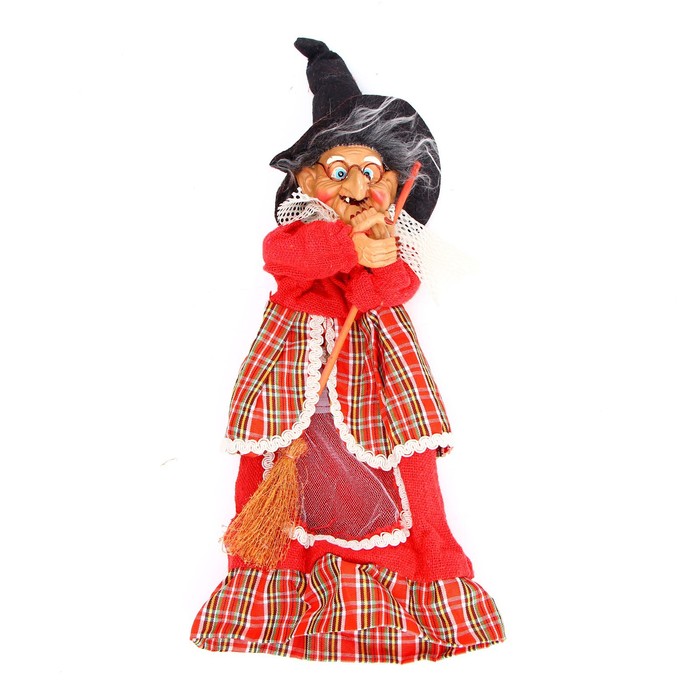 Баба - Яга с метлой в шляпе, цвета МИКС