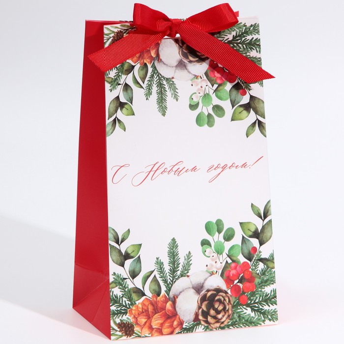 Пакет подарочный с лентой «Новогодняя пора», 13 × 23 × 7 см пакет подарочный с лентой love 13 × 23 × 7 см