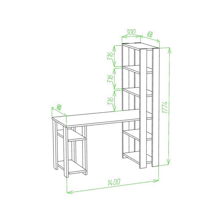 фото Компьютерный стол, 1400 × 650 × 1800 мм, цвет карамель