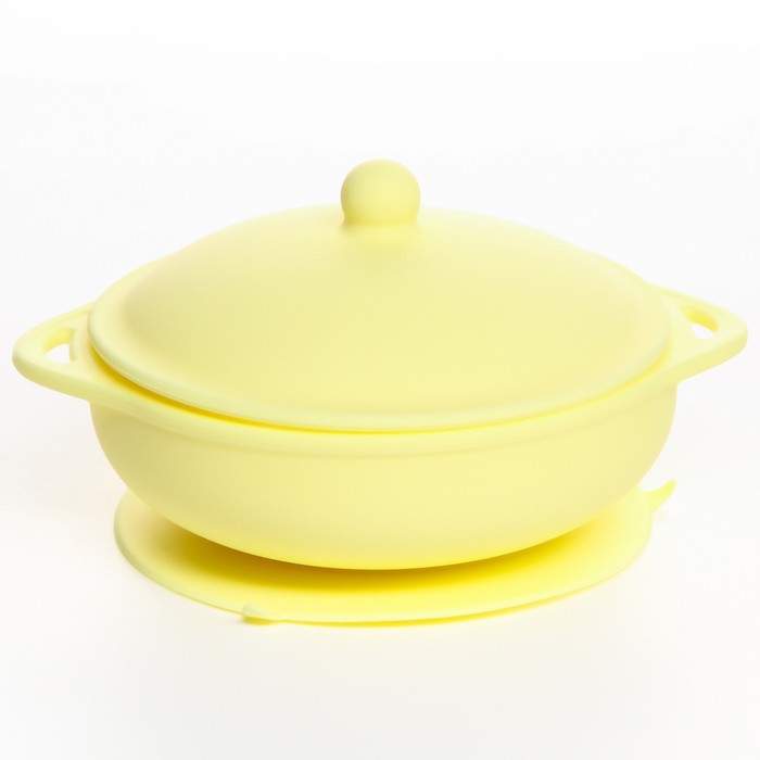 Набор для кормления: миска на присоске с крышкой, ложка, цвет желтый
