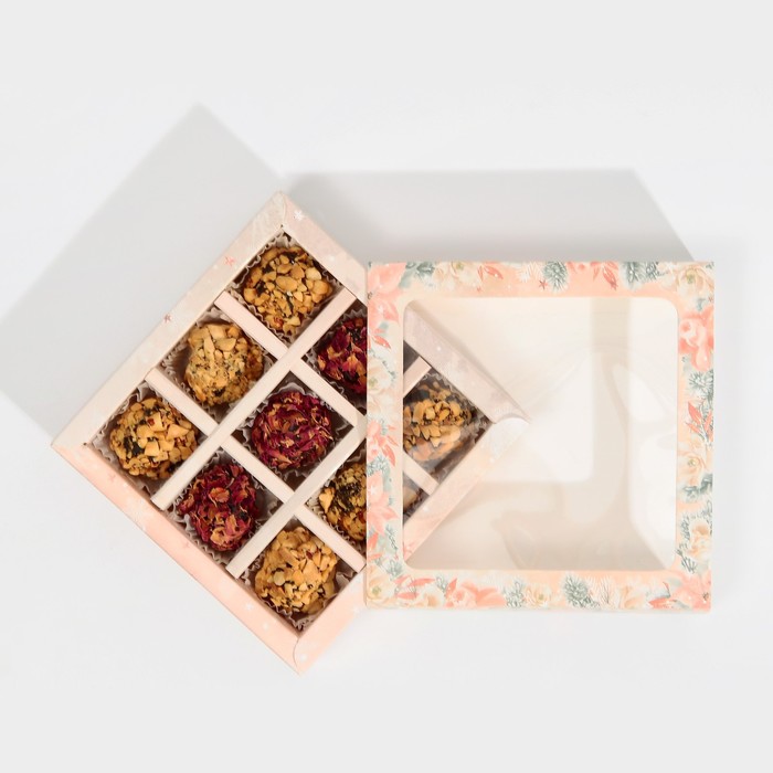 Коробка под 9 конфет с ячейками  «Стильный розовый» 14,5 х 14,5 х 3,5 см