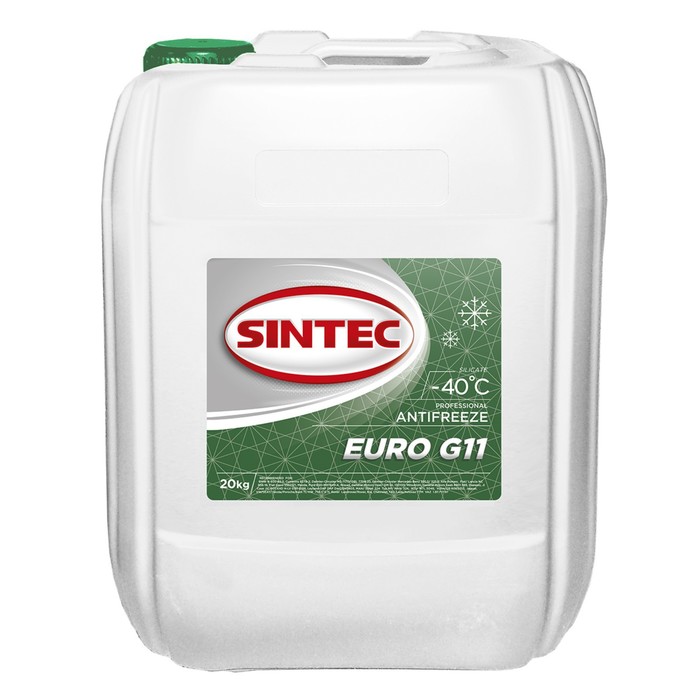 Антифриз Sintec Euro зеленый G11 (-40), 20 кг антифриз sintec euro 40 зеленый g11 s11 205 кг