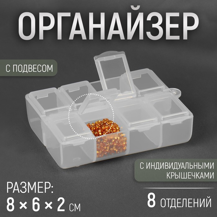 Органайзер для рукоделия, с подвесом, 8 отделений, 8 × 6 × 2 см, цвет прозрачный органайзер для рукоделия двусторонний 7 отделений 9 2 × 7 × 3 см цвет микс