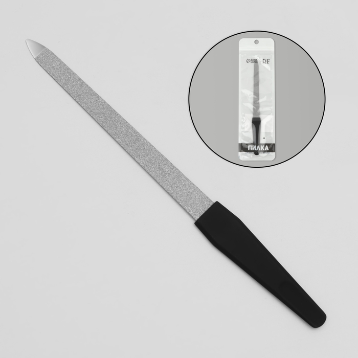 фото Пилка металлическая для ногтей, прорезиненная ручка, 17 см, цвет чёрный queen fair