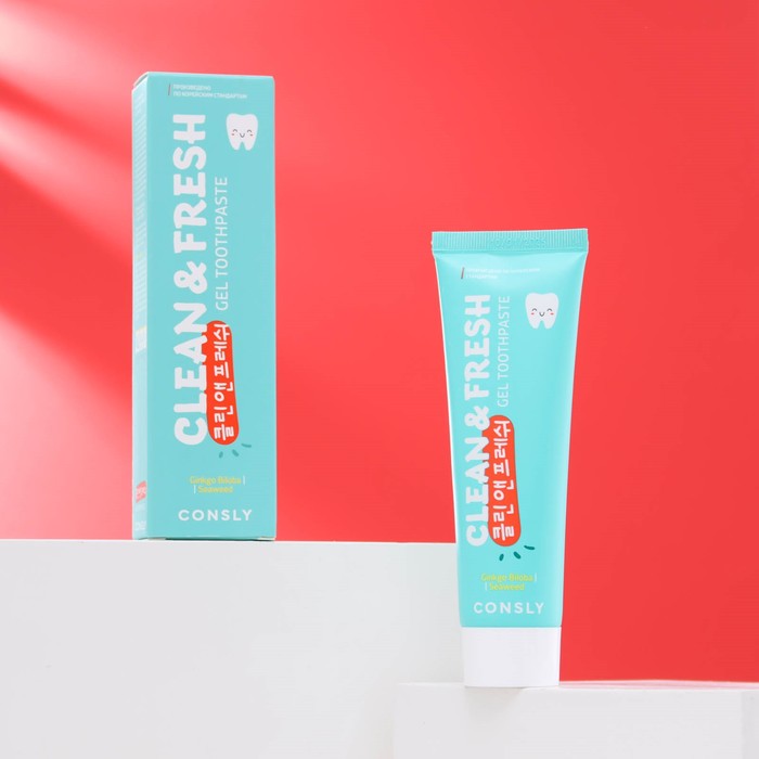 

Гелевая зубная паста Consly, Clean&Fresh, с экстрактами гинкго билоба и морских водорослей, 105 г